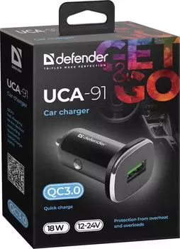Defender Автомобильное ЗУ UCA-91 USB QC3.0, 18W Defender UCA-91 USB QC3.0, 18W (83830)