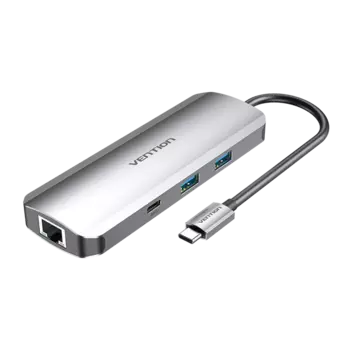 Док-станция Vention Multi-function USB-C to HDMI/USB-C Gen 1/USB3.0x2/RJ45/SD/TF/TRRS 3.5mm/PD Docking Station 0.15M Gray Aluminum Alloy Type (TOMHB)