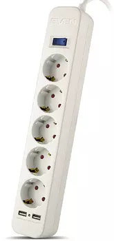 Фильтр SVEN SF-05LU 1,8 м (5 евро розеток,2 USB) белый, цветная коробка Sven SF-05LU (SV-017392)