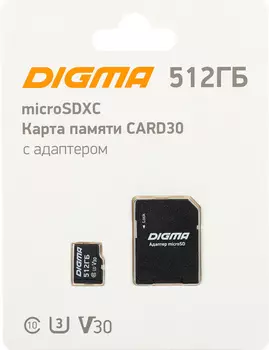 Флеш карта microSDXC 512Gb Class10 Digma CARD30 + adapter