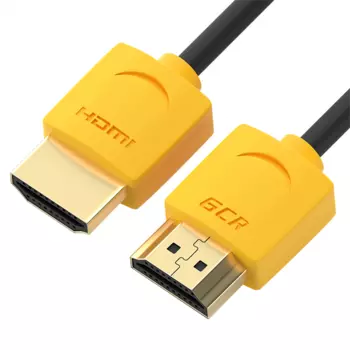 GCR Кабель SLIM 0.5m HDMI 2.0, желтые коннекторы, OD3.8mm, HDR 4:2:2, Ultra HD, 4K 60 fps 60Hz, 3D, AUDIO, 18.0 Гбит/с, 30/30 AWG (GCR-51584)