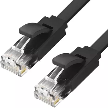 GCR Патч-корд 5.0m, кат.6, PROF, плоский,прямой, UTP, медь, черный, 30 AWG, ethernet high speed 10 Гбит/с, RJ45, T568B (GCR-LNC616-5.0m)