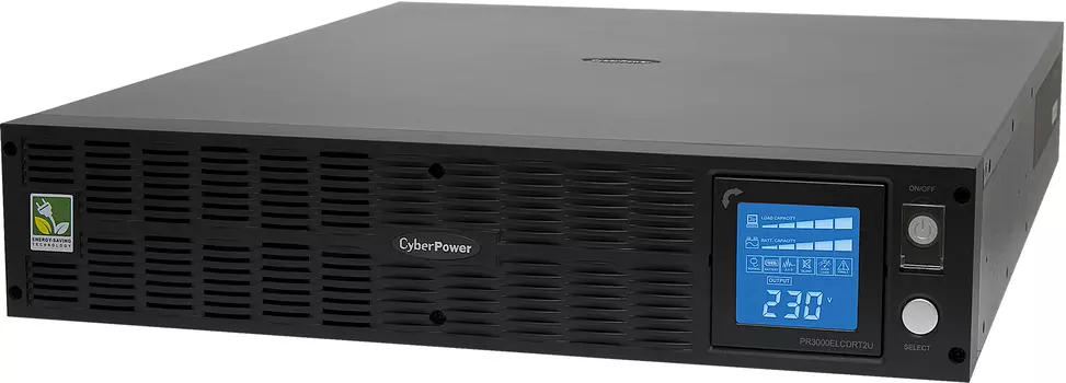 ИБП CyberPower PR3000ELCDRT2U, Rackmount, Line-Interactive, 3000VA/2700W, 9 IEC-320 С13, 1 IEC C19 розеток, USB&amp;Serial, RJ11/RJ45, SNMPslot, LCD дисплей, Black, 0.5х0.6х0.3м., 45.1кг. CyberPower PR3000ELCDRT2U