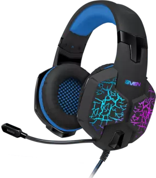 Игровые стереонаушники с микрофоном SVEN AP-U980MV, черный-синий (USB, LED, 7.1) SVEN AP-U980MV (SV-015633)