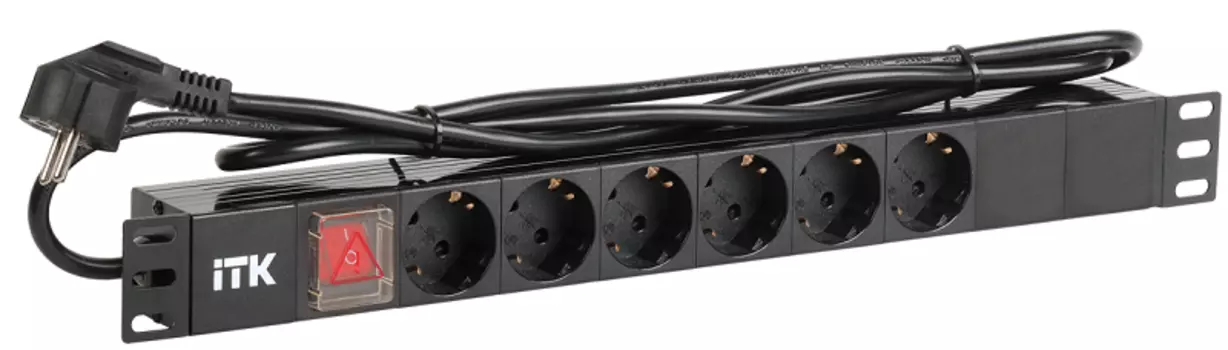 ITK PDU 6 роз. нем.ст. с выкл 1U каб. 2м вилка нем.ст ПВХ чер (PH12-6D1-P)