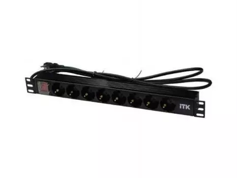 ITK PDU 8 розеток нем. ст, с LED выкл,1U, шнур 2м вилка нем. Ст (PH12-8D1)
