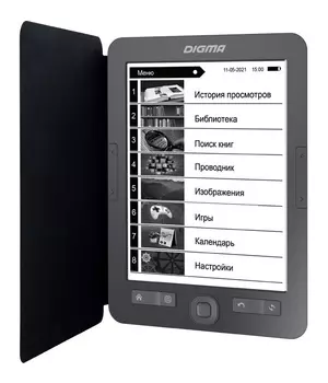 Электронная книга Digma X1 6" E-ink HD 758x1024 Touch Screen 600MHz 128Mb/4Gb/SD/microSDHC/подсветка дисплея темно-серый (в компл.:обложка)