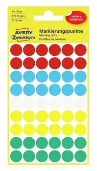 Этикетки Avery Zweckform 3088 54шт на листе диаметр 12мм/70г/м2/5л./ассорти самоклей. универсальная