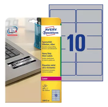 Этикетки Avery Zweckform L6012-20 A4 96x50.8мм 10шт на листе/196г/м2/20л./серебристый самоклей. для лазерной печати