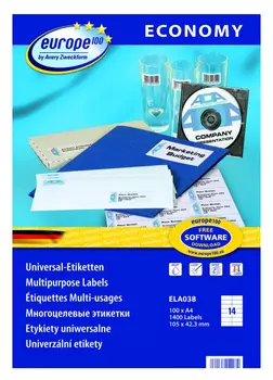 Этикетки Europe100 ELA038-100 A4 105x42.3мм 14шт на листе/70г/м2/100л./белый матовое самоклей. универсальная