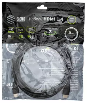 Кабель аудио-видео Cactus CS-HDMI.1.4-3 HDMI (m)/HDMI (m) 3м. Позолоченные контакты черный