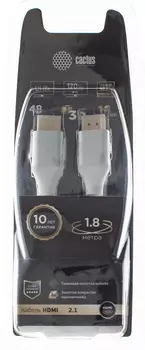 Кабель аудио-видео Cactus CS-HDMI.2.1-1.8 HDMI (m)/HDMI (m) 1.8м. Позолоченные контакты серебристый