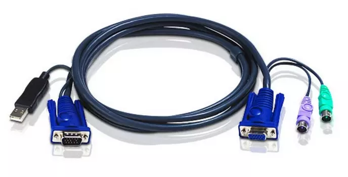Кабель KVM PS/2 "гКабель KVM PS/2Kлав+мышь)(Male)+HDB15(Male)+2хАудио(Male)  SPКабель KVM USB(тип А Male)+HDB15(Male)  PS/2Kлав+мышь)+HDB15(Female) 2,0м., черный ATEN 2L-5502UP