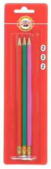 Карандаш ч/г Koh-I-Noor 1380 1380003013BL HB шестигран. дерево ассорти блистер (3шт) ластик