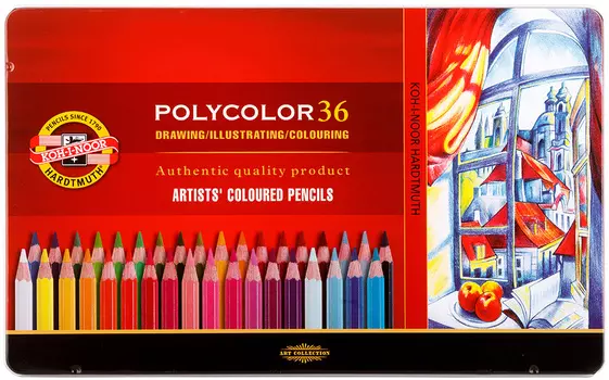 Карандаши цв. Koh-I-Noor Polycolor 3825 3825036002PL шестигран. дерево цветной корпус 36цв. мет.кор.