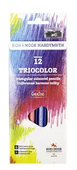 Карандаши цв. Koh-I-Noor TrioColor 3132 3132012011KS трехгран. цветной корпус 12цв. коробка/европод. (12шт) 12 карандашей + точилка