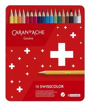 Карандаши цветные акварельные Carandache 1285.718 Swisscolor шестигранные дерево d=2.8мм мет.кор. (18шт)