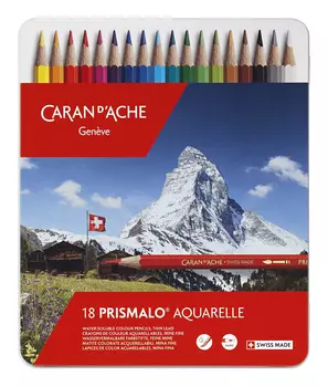 Карандаши цветные акварельные Carandache 999.318 Prismalo шестигранные дерево d=2.95мм мет.кор. (18шт)