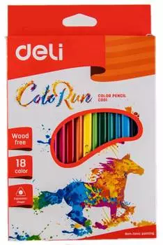 Карандаши цветные Deli ColoRun EC00110 трехгранные пластик 18цв. коробка/европод.