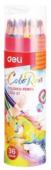 Карандаши цветные Deli EC00337 ColoRun трехгранные 36цв. точилка карт.тубус