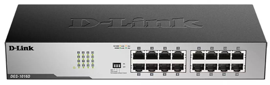 Коммутатор D-Link DGS-1016D/I2A, L2 Unmanaged Switch with 16 10/100/1000Base-T ports8K Mac address, Auto-sensing, 802.3x Flow Control, Auto MDI/MDI-X for each port, Jumbo frame 9K, 802.1p QoS, D-Link Green techn (DGS-1016D/I2A)