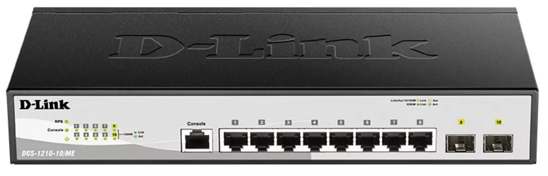 Коммутатор D-Link DGS-1210-10/ME/B2A, L2 Managed Switch with 8 10/100/1000Base-T ports and 2 1000Base-X SFP ports.16K Mac address, 802.3x Flow Control, 4K of 802.1Q VLAN, 802.1p Priority Queues, Traffic Segmen (DGS-1210-10/ME/B2A)