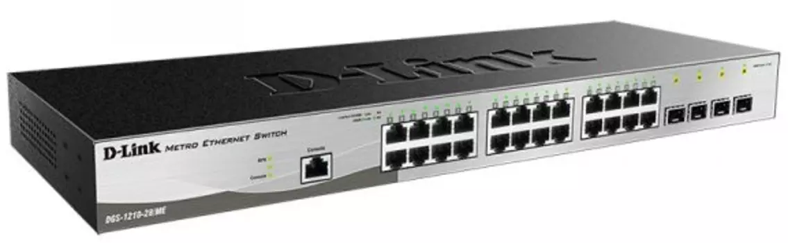 Коммутатор D-Link DGS-1210-28/ME/A2B, L2 Managed Switch with 24 10/100/1000Base-T ports and 4 1000Base-X SFP ports. 16K Mac address, 802.3x Flow Control, 4K of 802.1Q VLAN, 802.1p Priority Queues, Traffic Segmen (DGS-1210-28/ME/A2B)