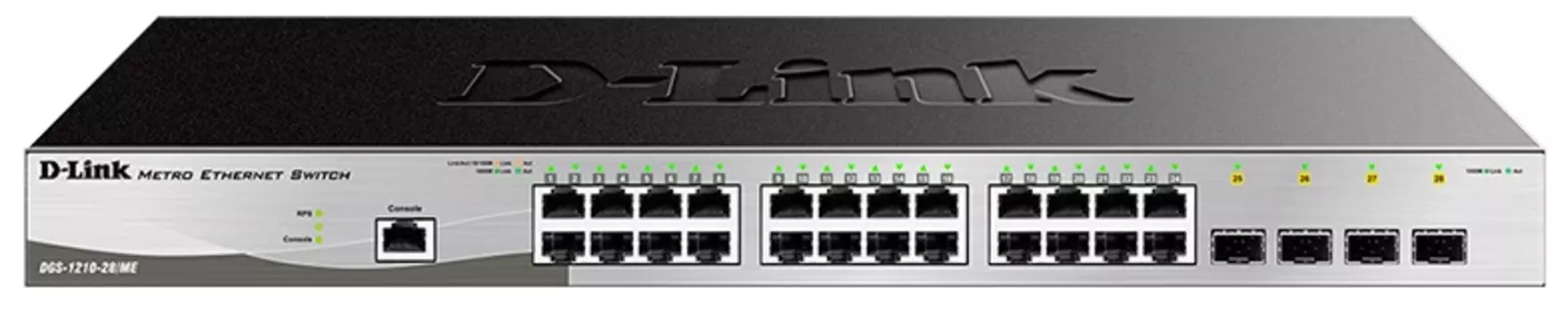 Коммутатор D-Link DGS-1210-28/ME/P/B2A, L2 Managed Switch with 24 10/100/1000Base-T ports and 4 1000Base-X SFP ports.16K Mac address, 802.3x Flow Control, 4K of 802.1Q VLAN, 802.1p Priority (DGS-1210-28/ME/P/B2A)