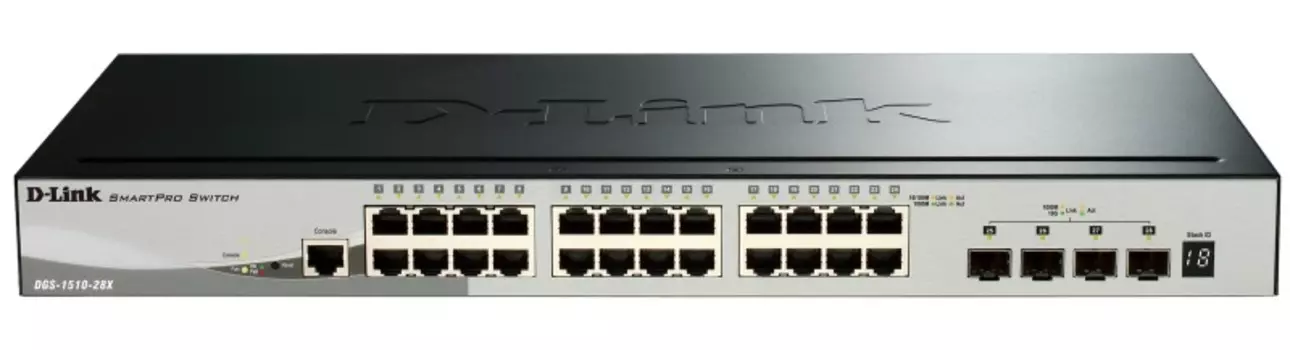 Коммутатор D-Link DGS-1510-28X/A1A, PROJ L2+ Smart Switch with 24 10/100/1000Base-T ports and 4 10GBase-X SFP+ ports.16K Mac address, 802.3x Flow Control, 802.3ad Link Aggregation, 802.1Q VLAN, Traffic Segmenta (DGS-1510-28X/A1A)