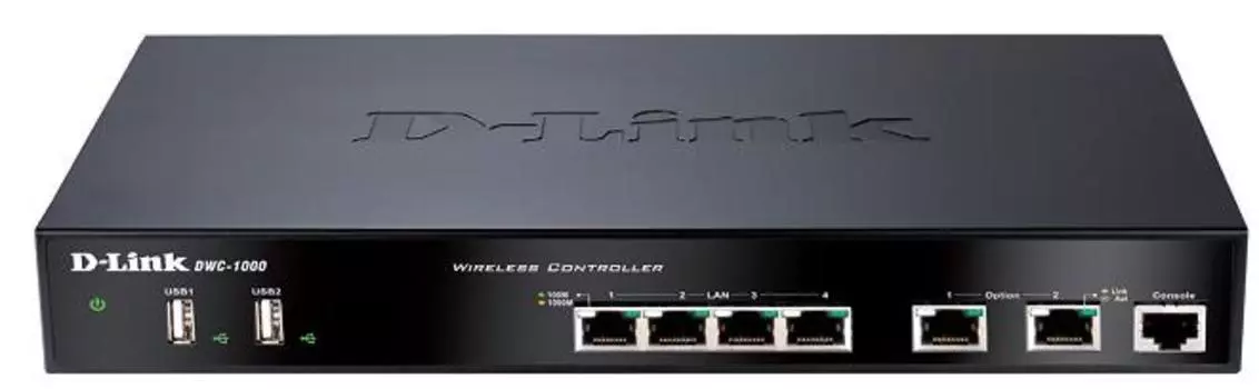 Коммутатор D-Link DWC-1000/C1A, PROJ WLAN Controller with 2x 10/100/1000Base-T Option ports, 4x 10/100/1000Base-T LAN ports, manage up to 12/66 Unified APs.2x 10/100/1000 BASE-T Gigabit Ethernet Option Ports, (DWC-1000/C1A)