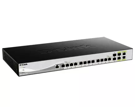 Коммутатор D-Link DXS-1210-16TC/A3A, PROJ L2+ Smart Switch with 12 10GBase-T ports and 2 10GBase-T/SFP+ combo-ports and 2 10GBase-X SFP+ ports.16K Mac address, 240Gbps switching capacity, 802.3x Flow Control, 8 (DXS-1210-16TC/A3A)
