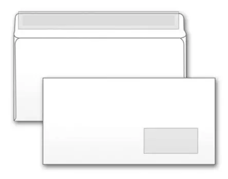 Конверт Бюрократ 125638 E65 110x220мм с правым окном белый силиконовая лента 80г/м2 (pack:1000pcs)