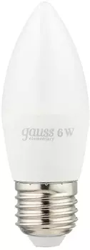 Лампа светодиодная Gauss Elementary 6Вт цок.:E27 свеча 220B 4100K св.свеч.бел.ней. C37 (упак.:10шт) (33226)