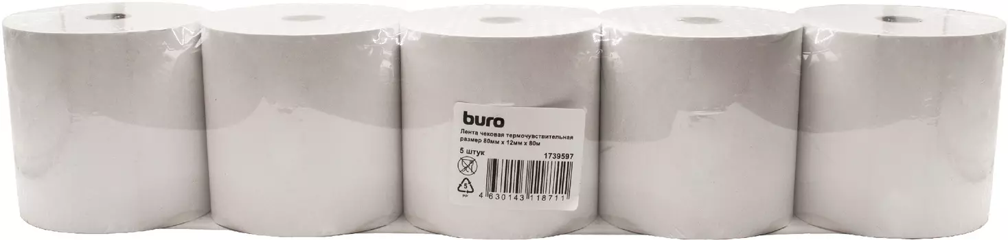 Лента чековая Buro 12mm термобумага 80м 80мм (упак.5шт)