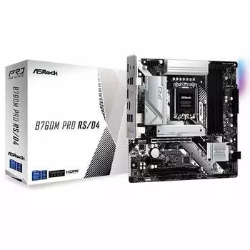 Материнская плата ASROCK B760 PRO RS/D4, LGA1700, B760, 4*DDR4, HDMI+DP, 4xSATA3 6.0 (RAID), M.2 Socket, 3xUSB 3.2, 2xUSB2.0, Type-C, mATX; 90-MXBKL0-A0UAYZ (B760M PRO RS/D4)