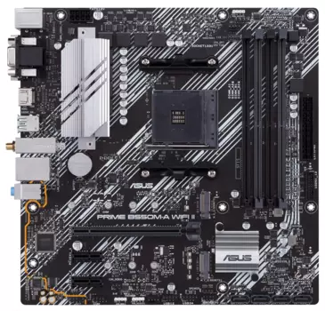 Материнская плата ASUS PRIME B550M-A WIFI II, Socket AM4, B550, 4*DDR4, D-Sub+DVI+HDMI, SATA3 + RAID, Audio, Gb LAN, USB 3.2*8, USB 2.0*4, COM*1 header (w/o cable), mATX ; 90MB19X0-M0EAY0 (PRIME B550M-A WIFI II)