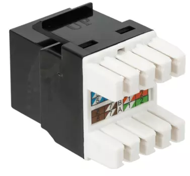Модуль Keystone, RJ45, кат.5E, UTP, 180 градусов, со встроенной шторкой, черный (LAN-OK45U5E/180P-BK)