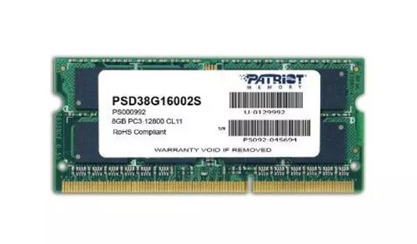 Модуль памяти для ноутбука SODIMM 8GB PC12800 DDR3 PSD38G16002S PATRIOT