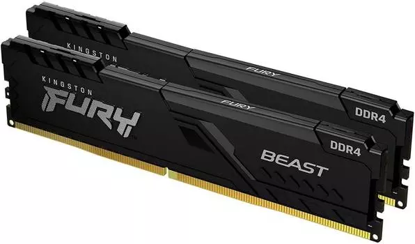 Модуль памяти KINGSTON Fury Beast Gaming DDR4 Общий объём памяти 32Гб Module capacity 16Гб Количество 2 3600 МГц Радиатор Множитель частоты шины 18 1.35 В черный KF436C18BBK2/32