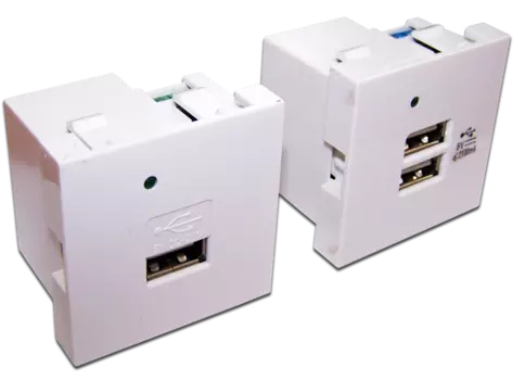 Модуль USB-зарядки, 2 порта, без шторки, 2.1A/5V, 45x45, белый (LAN-EZ45x45-2U/R2-WH)