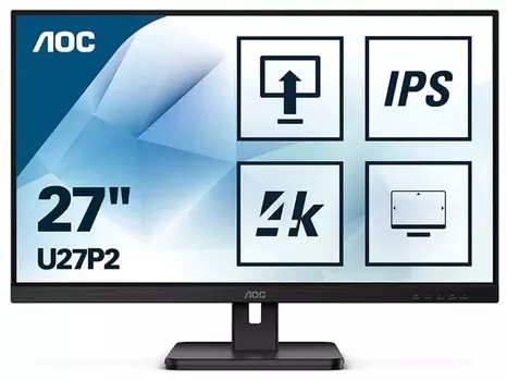 Монитор 27" AOC U27P2 3840x2160 60Гц IPS WLED 16:9 4ms HDMI DP 4*USB 3.2 1000:1 50M:1 178/178 350cd HAS Pivot Swivel Tilt Speakers Black (U27P2)