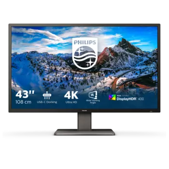 Монитор LCD 108 cm (42.5") [16:9] 3840x2160(UHD 4K) VA, nonGLARE, 400cd/m2, H178°/V178°, 4000:1, 50M:1, 1,07 миллиардов цветов, 4ms, 2xHDMI, DP, USB-C, USB-Hub, Height adj, Tilt, Swivel, Speakers, Audio out, 3Y, Black