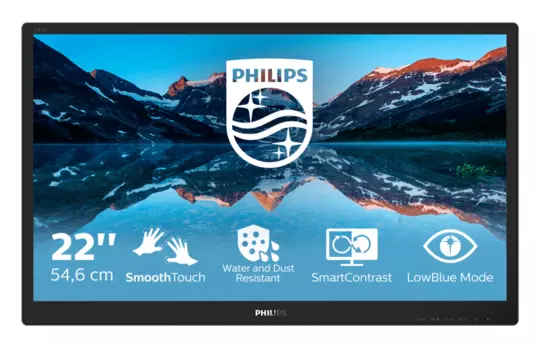 Монитор LCD 21.5'' [16:9] 1920х1080(FHD) TN, GLARE, TOUCH, 250cd/m2, H170°/V160°, 1000:1, 50M:1, 16.7M, 1ms, VGA, DVI, HDMI, DP, USB-Hub, Tilt, Swivel, Speakers, 3Y, Black