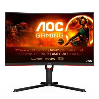 Монитор LCD 27'' [16:9] 1920х1080(FHD) VA, Curved, nonGLARE, 250cd/m2, H178°/V178°, 3000:1, 80M:1, 16.7M, 4ms, VGA, 2xHDMI, DP, USB-Hub, Height adj, Tilt, Swivel, Speakers, 3Y, Black-Red