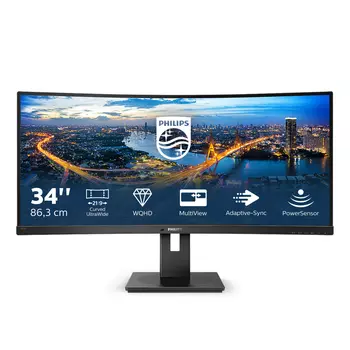 Монитор LCD 34'' [21:9] 3440x1440(UWQHD) VA, Curved, nonGLARE, 300cd/m2, H178°/V178°, 3000:1, 80M:1, 16.7M, 5ms, VGA, 2xHDMI, DP, USB-Hub, Height adj, Tilt, Swivel, Speakers, 3Y, Black