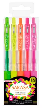 Набор гелевых ручек Zebra SARASA CLIP GEL NEON (69440) авт. 0.5мм резин. манжета ассорти ассорти чернила (упак.:5шт)