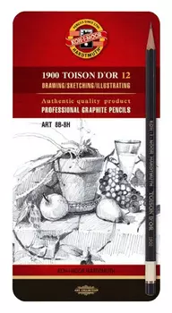 Набор карандашей ч/г Koh-I-Noor Toison D`or 1902 1902012009PL 8B-8H шестигран. дерево черный мет.кор. 12 карандашей