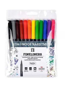 Набор ручек капиллярных Koh-I-Noor FINELINERS 7021 (777021AB01TE) 0.3мм 12цв. +трафарет