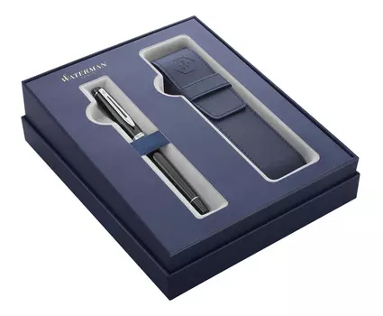 Набор Waterman Expert GIFT 20 (2122197) Black CT ручка перьевая M синие чернила в компл.:чехол для ручки подар.кор.