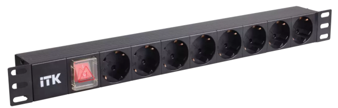 Панель питания распределительная ITK PDU 8 розеток нем. ст, с LED выкл, 1U, без шнура, вх. С14 (PH12-8D3)